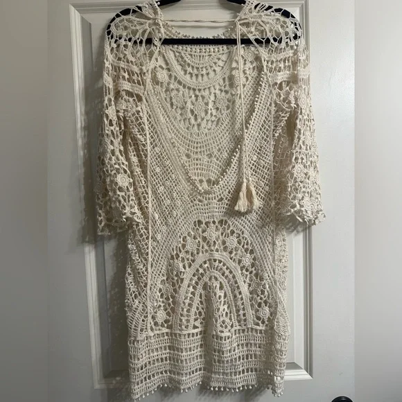 Cream Crochet Dress/Bathing suit coverup - Picture 2 of 2